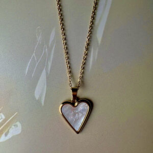 Gold heart white marble pendant