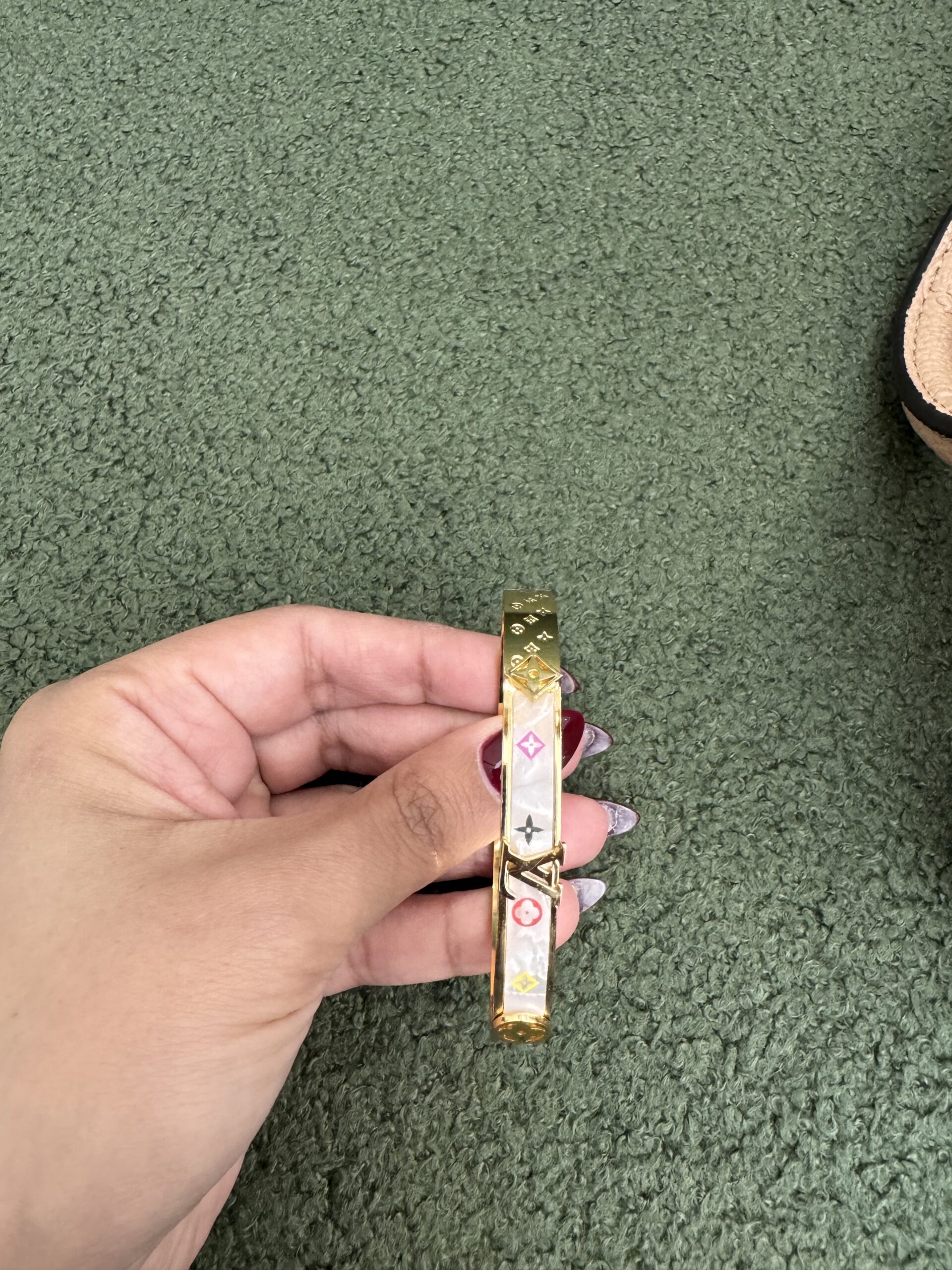 LV inspired white and gold plated bracelet with embroidery - Image 3